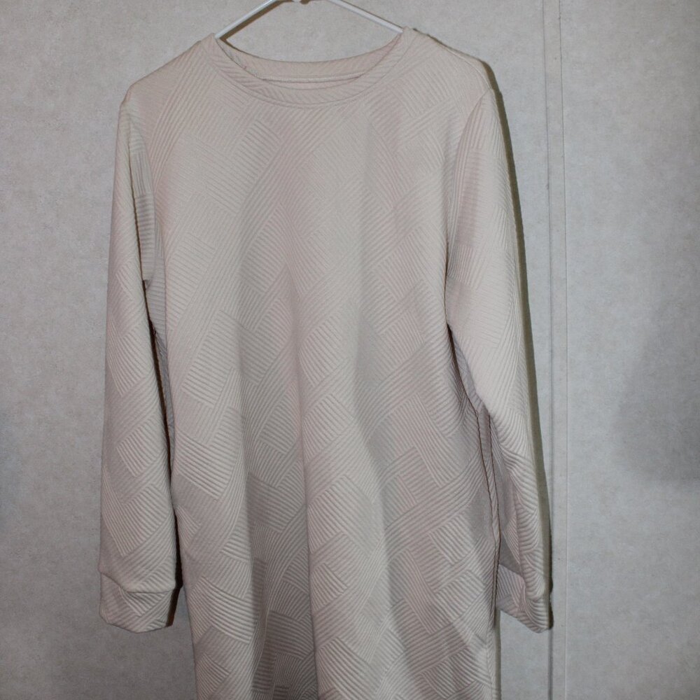 Beige Textured Long Sleeve Dress – Geometric Pattern, Size XL